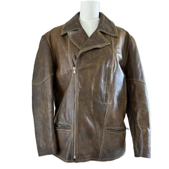 Cafe Jubilee Other - Cafe Jubilee | Men's Distressed Brown Leather Jacket Sz Large